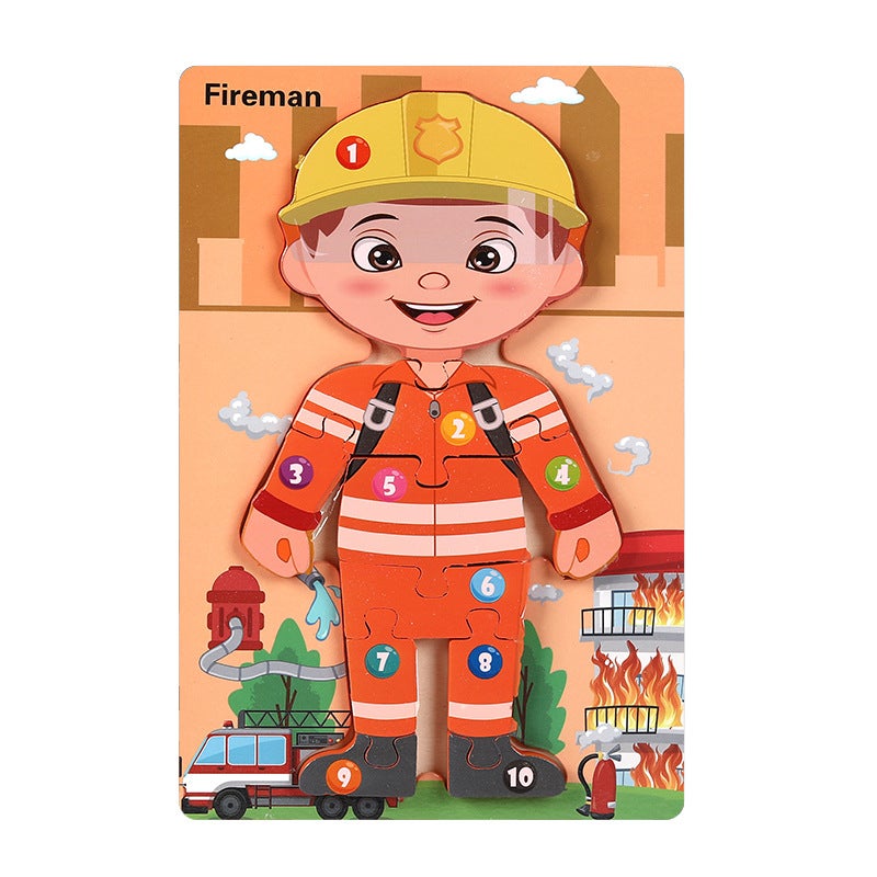 Wooden Animal Traffic Cognitive Cartoon Three-Dimensional Puzzle Toy Early Education Educational Children'S Big Block Matching Toy - Image 1